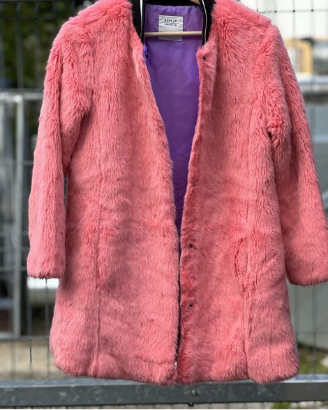 Kabát dětský Replay růžový chlupatý